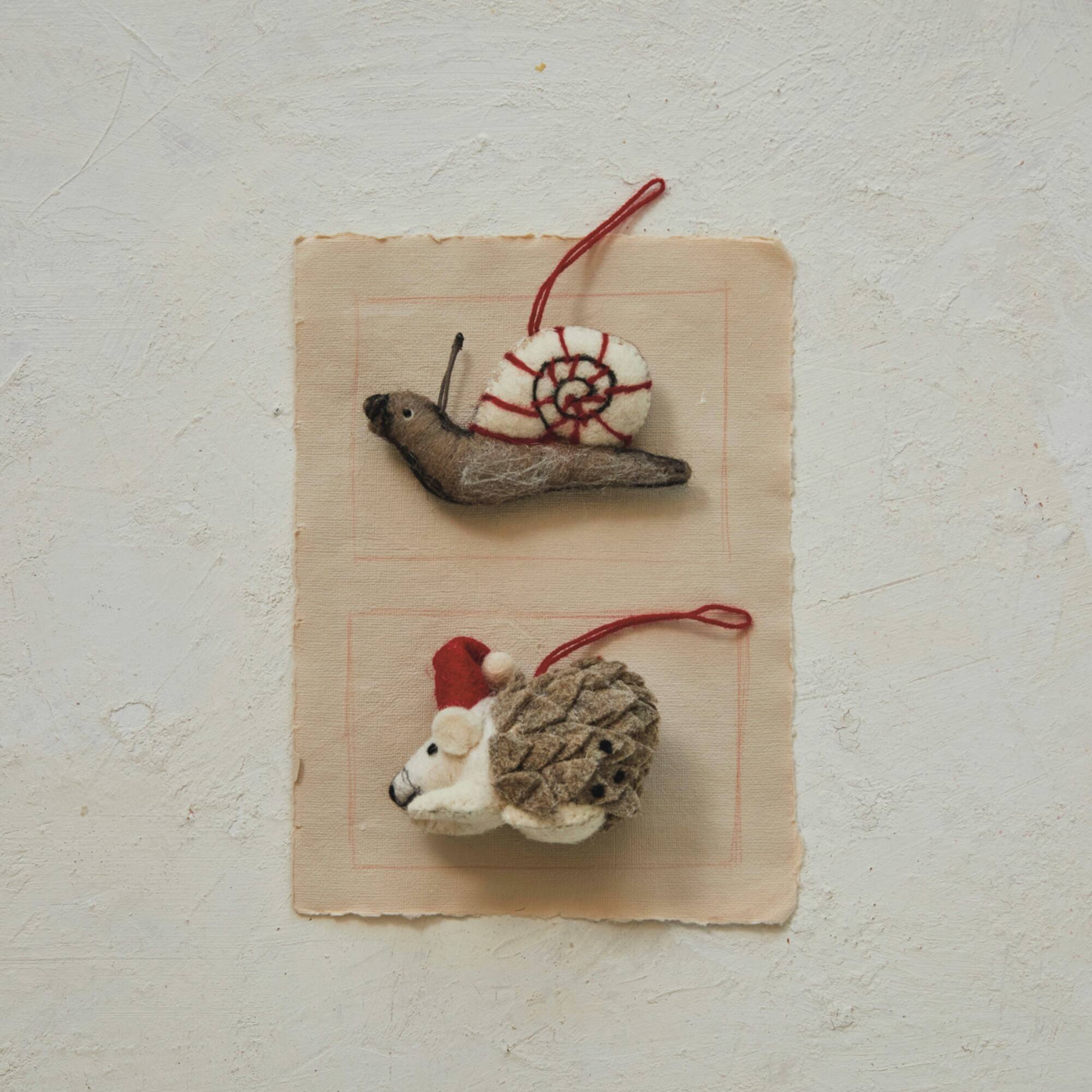 Hello Honey® Handmade Wool Felt Hedgehog & Snail Ornament Set with Embroidery